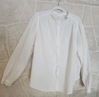 H&M 白色泡泡袖棉质衬衫女式 XXL 码白色半透明 — 第 1/4 张图片