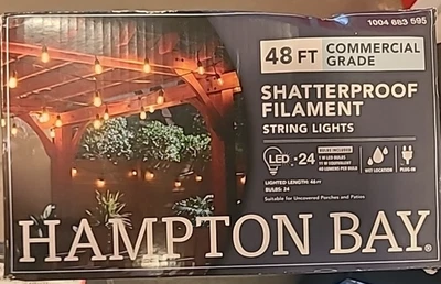 Cadena de luces enchufables para patio Hampton Bay 24 luces 48 pies interior/exterior Edison Foto 1 de 4