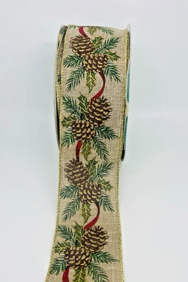 Pinecones Glittered WireEdged Ribbon 2.5” Wide 40 yards Kirkland lodge Christmas - Image 1 of 3