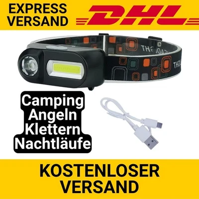 LED-Stirnlampe Wasserdicht, USB-wiederaufladbar Superhelle Kopflampe Camping - Bild 1 von 4