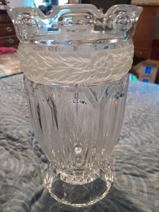 Imperial Crystal? Large Heavy Slovakian? Pressed Floral Glass Vase 9 Inches Tall - Picture 1 of 7