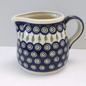 Jarra/jarra de cerámica polaca Boleslawiec patrón de pavo real  - Imagen 1 de 5