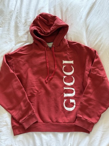 Gucci Felpa Rossa Spellout Felpa Cotone Logo Verticale Rosso Girocollo Uomo L