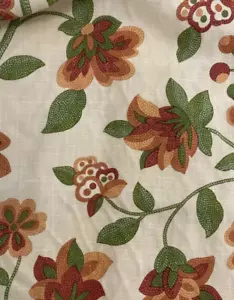 Waverly Home Decor Cotton Fabric Harmony Tan Green Rust Crewel Floral BTY #1 - Picture 1 of 8