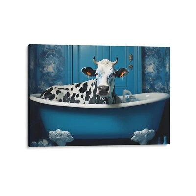 Black & White Cow in Bathtub Canvas 24x36 Canvas Print Wall Art Home Décor - Image 1 of 4