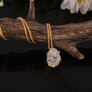 Herkimer Diamond Gemstone Raw Pendent & Necklace 925 Silver Mediation Jewelry - Picture 1 of 9
