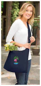 FLAMINGO Palm Tree Cute Deep Blue Sling Cotton Tote Bag - Picture 1 of 2