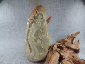 Big Antique Chinese Hetian Jade Manual Sculpture Lucky Phoenix Statue - Picture 1 of 9