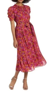 BNWT MARCS DRESS Pink & Purple Dico Inferno Midi S6 Fully Lined Belted FREE POST - Bild 1 von 7