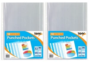 20 Fuertes A3 Retrato Perforado Polietileno Bolsillo Transparente Cartera Mangas 90 Micras - Imagen 1 de 2