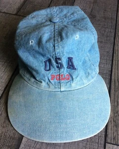 Vintage Polo Ralph Lauren Sport Denim Made in USA Hook Loop Hat Cap - Picture 1 of 4