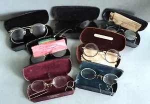 Antique 7 PAIRS EYEGLASSES In Original Cases GOLD FILLED Some PinceNez VICTORIAN - Picture 1 of 7