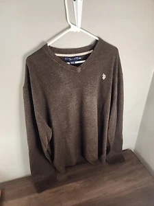 US Polo Assn Mens Sweater V Neck Brown Size XXL - Picture 1 of 7