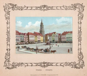 Dresden. Altmarkt. Original Farblithographie von 1890 auf Werbetafel - Picture 1 of 2
