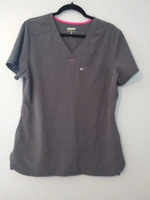 Scrubstar Women's Top Medium Heather Charcoal & Pink Piping V Neck Pockets - Imagem 1 de 4