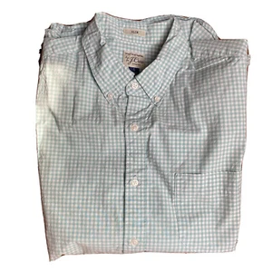 Men’s J Crew Shirt Slim Stretch Check Long Sleeve Cotton Large Pale Green White - Picture 1 of 8