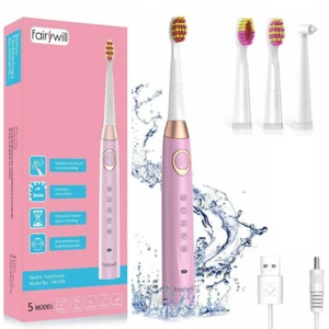 Fairywill Sonic Electric Toothbrush Rechargeable 4 Brush Head Adult 5 Mode Gift