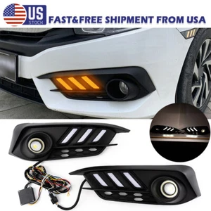 For 2016 2017-2018 Honda Civic Sedan Front Bumper Pair Fog Lights Lamps w/Cover - Picture 1 of 19
