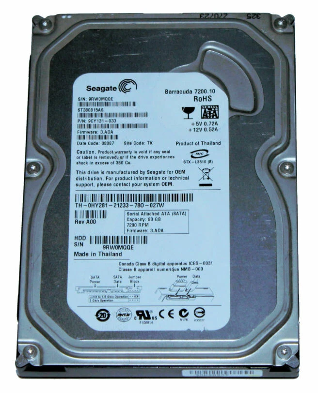 80 GB - 3.5" SATA Seagate ST380815AS - 9CY131-033 - Hard Disk Drive - Image 1 of 3