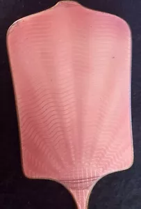 VINTAGE PINK GUILLOCHE SUNBURST ENAMEL BRASS HAND MIRROR - Picture 1 of 14