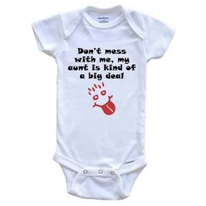 Don't Mess With Me My Aunt Is Kind Of A Big Deal Funny One Piece Baby Bodysuit - Picture 1 of 2