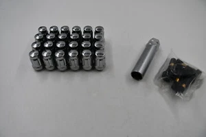 Set 24 1/2" x20 Spline Tuner Lug Nut Kit 1.4" Long Chrome Lugs Key 4 Valve Stems - Picture 1 of 8