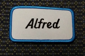 ALFRED NAME TAG BLUE AND WHITE Iron or Sew-On Patch - Picture 1 of 2