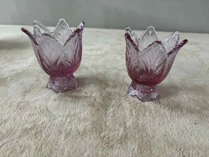Vintage Fenton Art Glass Pink Iridescent 2 Way Tulip Votive Candle Holder - Picture 1 of 3
