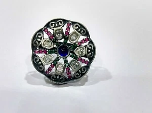 Natural Blue Sapphire Tourmaline 925 sterling silver Ring Adjustable Gift Ring - Picture 1 of 3