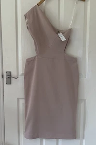 KAREN MILLEN RIB ONE SHOULDER CUT OUT WAIST MIDI DRESS. SIZE 12. ROSE. RRP £179 - Picture 1 of 6