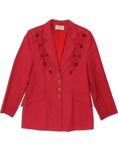 VINTAGE Womens 4 Button Blazer Jacket UK 14 Large Pink Floral Linen AG05 - Picture 1 of 3