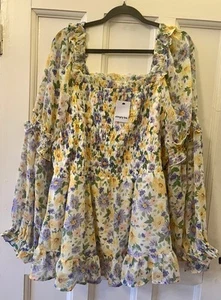 Simply Be @ Asos Curve White Yellow Daisy Print Shirred Chiffon Top Size 28 BNWT - Imagen 1 de 9