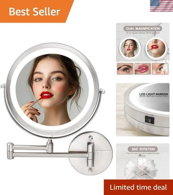 Cordless Wall-Mounted Makeup Mirror, Nickel Brushed - Image 1 of 4