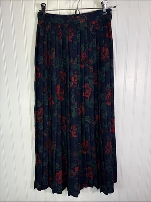 Falda de lana plisada vintage azul marino floral XS 0/2 para mujer Woodward EE. UU. Midi Cottage Foto 1 de 4
