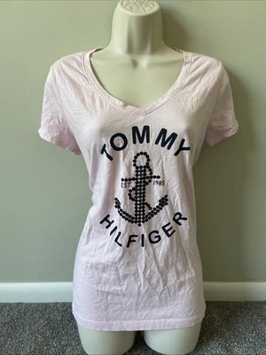 Camiseta Tommy Hilfiger Para Mujer Rosa Lentejuelas Gráfico Ancla (L) Foto 1 de 3