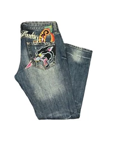 Jeans Christian Audigier Ed Hardy Y2K Panther King ricamato 36x32 skater - Foto 1 di 7