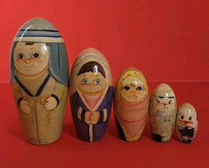 5 Piece Christmas Nativity Wood Nesting Dolls Matryoshka Stacking Hand Painted - Picture 1 of 12