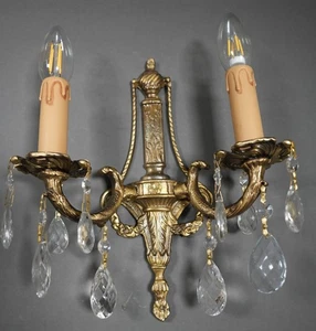 PRISMAS VINTAGE Victorianos Doble Brazo Latón Macizo Cristal Par de Apliques - Imagen 1 de 8