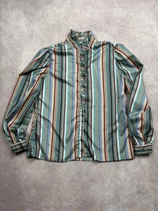 Vintage Malouf of Dallas Shirt Womens 6 Petite Striped High Neck Long Sleeve 70s - Picture 1 of 13