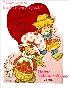 VTG Strawberry Shortcake Love You Bushel & Peck Farm Grown Valentin Card Die Cut - Picture 1 of 4