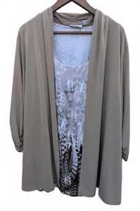 Conjunto de dos piezas cárdigan y camiseta sin mangas Susan Graver para mujer talla 2X QVC beige capa exterior - Imagen 1 de 9