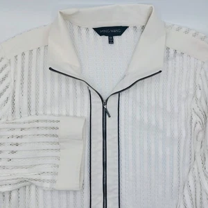 Ming Wang Full Zip Mesh Jacket Women's 0X White w/Black Trim 3/4 Sleeves Classic - Picture 1 of 10
