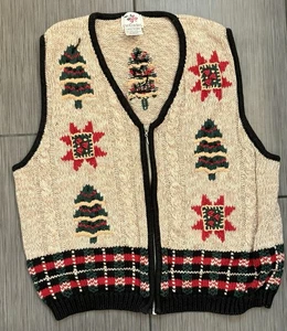 Gilet de Noël vintage femme tricot casse-noisette court zippé taille L texturé - Photo 1/9