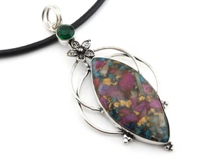 GJ69 AUSTER TÜRKIS (stab) Navette VINTAGE  925 SILBER-ANHÄNGER +KETTE / LEDER! - Bild 1 von 3