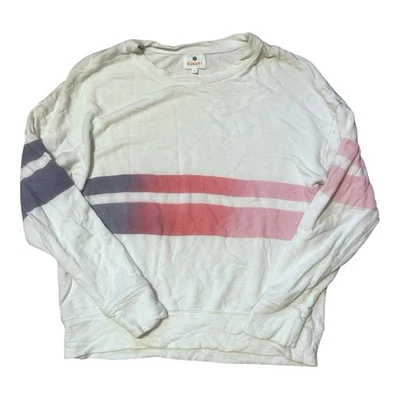 EUC Sundry White Crewneck Sweatshirt Pink, Blue Stripes Small (1) - Image 1 of 4
