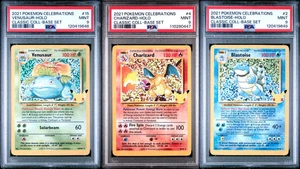 Lote de 3 conjuntos Pokemon Celebrations Big Graduado PSA 9 Charizard - Blastoise - Venusaur - Imagen 1 de 7