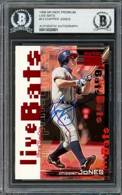 Tarjeta firmada por Chipper Jones 1999 Skybox Live Bats 13 Braves Beckett #13020801 Foto 1 de 4