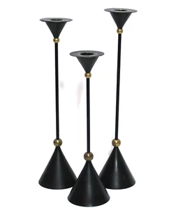 Candle Holders Black & Brass Post Modern Memphis Style Set 3 - Picture 1 of 4