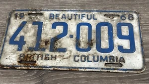 Vintage 1968 British Columbia License Plate Tag 412-009 Blue w/ White CANADA - Picture 1 of 6