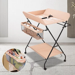 Baby Wickeltisch Klappbar Wickelkommode Massagetisch Mit Rollen Henverstellbar - Bild 1 von 10